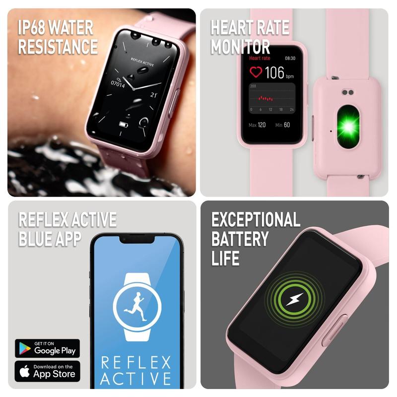 Montre Connectée Reflex Active Series 49 - Appels Mains Libres, IP68, Suivi Sportif Et Santé - Bracelet Rose, Cadrans Personnalisables - Compatible Android/iOS