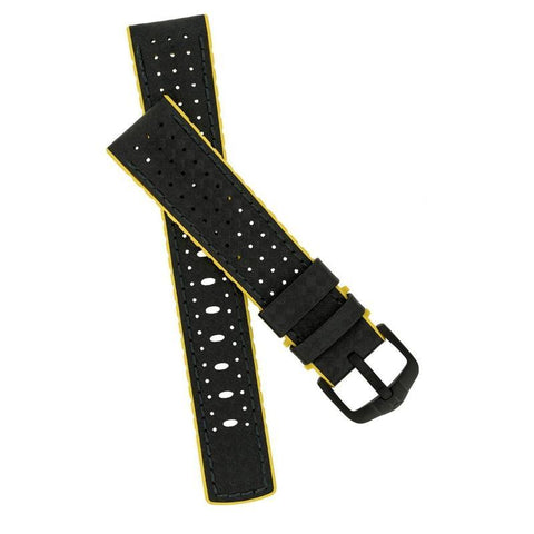The Watch Boutique Hirsch AYRTON Carbon Embossed Performance Watch Strap in BLACK / YELLOW
