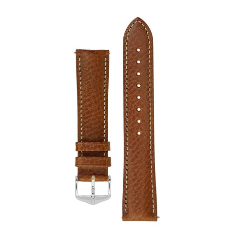 The Watch Boutique Hirsch BOSTON Buffalo Calfskin Leather Watch Strap in GOLD BROWN 18mm Silver