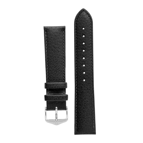 The Watch Boutique Hirsch KANSAS Buffalo Embossed Calf Leather in BLACK with Black Stitch 16mm Silver