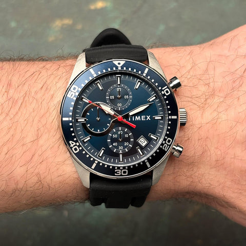 Timex Ridgefield Chronograph Silicone Strap Watch Black Dial