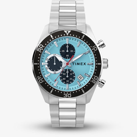 Timex Ridgefield Chronograph Stainless Steel Bracelet Watch Light Blue Dial