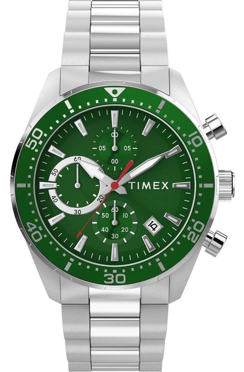 Timex Ridgefield Chronograph Stainless Steel Bracelet Watch Green Dial
