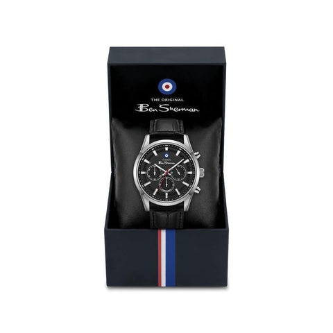The Watch Boutique Ben Sherman Men's Black Chronograph Watch with Black Leather Strap