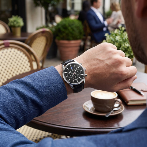 The Watch Boutique Ben Sherman Men's Black Chronograph Watch with Black Leather Strap