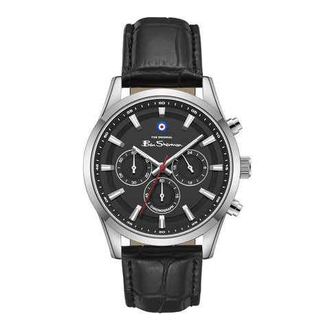 The Watch Boutique Ben Sherman Men's Black Chronograph Watch with Black Leather Strap