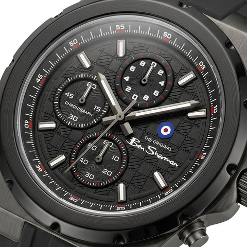 The Watch Boutique Ben Sherman Men's Black Chronograph Watch with Black Silicone Strap