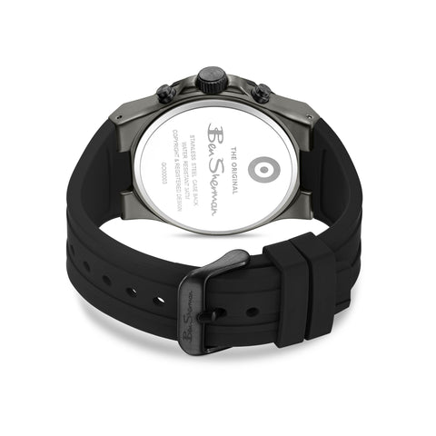 The Watch Boutique Ben Sherman Men's Black Chronograph Watch with Black Silicone Strap