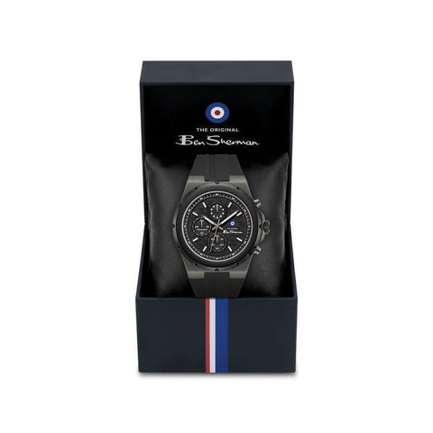 The Watch Boutique Ben Sherman Men's Black Chronograph Watch with Black Silicone Strap