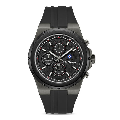 The Watch Boutique Ben Sherman Men's Black Chronograph Watch with Black Silicone Strap