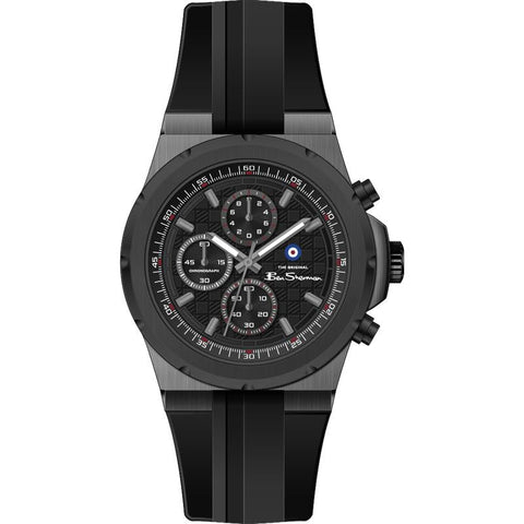 The Watch Boutique Ben Sherman Men's Black Chronograph Watch with Black Silicone Strap