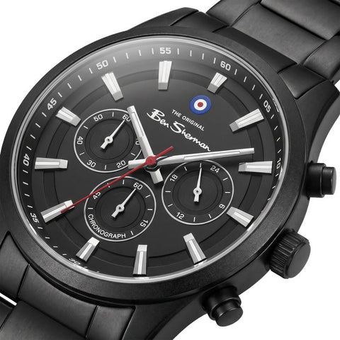 The Watch Boutique Ben Sherman Men's Black Chronograph Watch with Black Stainless Steel Bracelet