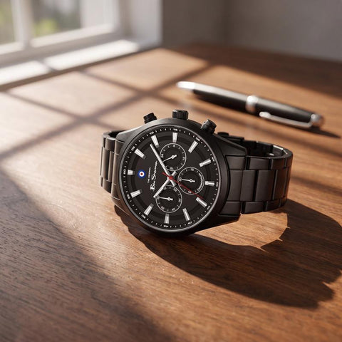 The Watch Boutique Ben Sherman Men's Black Chronograph Watch with Black Stainless Steel Bracelet