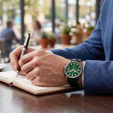 The Watch Boutique Ben Sherman Men’s Black Chronograph Watch with Green Dial and Silicone Strap