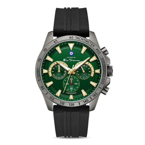 The Watch Boutique Ben Sherman Men’s Black Chronograph Watch with Green Dial and Silicone Strap