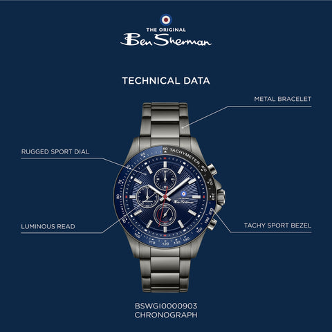 The Watch Boutique Ben Sherman Men’s Black Chronograph Watch with Navy Dial