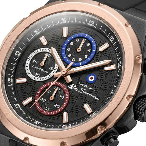 The Watch Boutique Ben Sherman Men's Black & Rose Gold Chronograph Watch with Black Silicone Strap