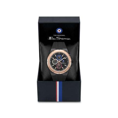 The Watch Boutique Ben Sherman Men's Black & Rose Gold Chronograph Watch with Black Silicone Strap