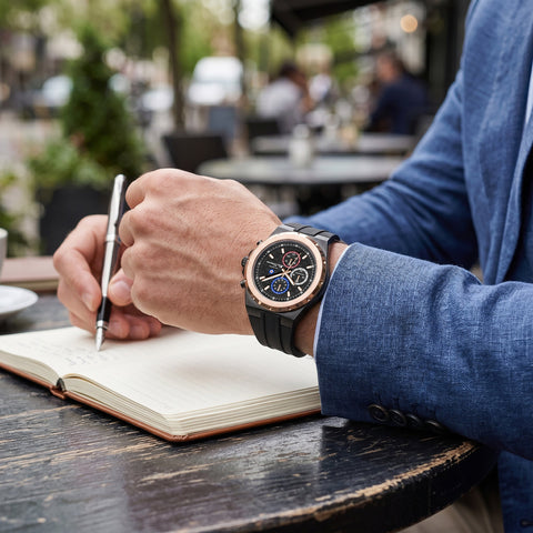 The Watch Boutique Ben Sherman Men's Black & Rose Gold Chronograph Watch with Black Silicone Strap