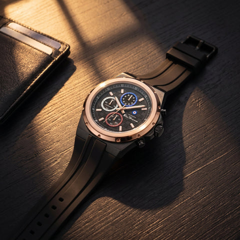 The Watch Boutique Ben Sherman Men's Black & Rose Gold Chronograph Watch with Black Silicone Strap