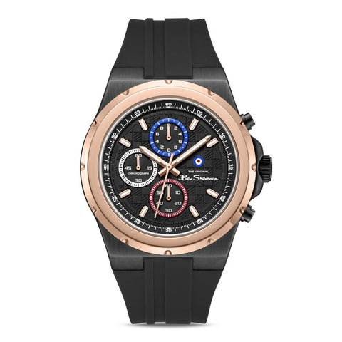 The Watch Boutique Ben Sherman Men's Black & Rose Gold Chronograph Watch with Black Silicone Strap