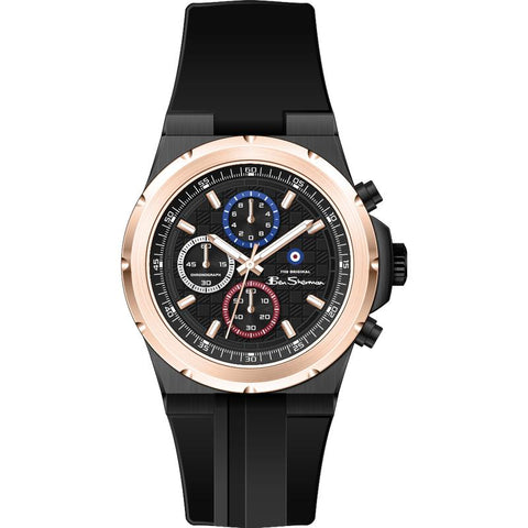The Watch Boutique Ben Sherman Men's Black & Rose Gold Chronograph Watch with Black Silicone Strap
