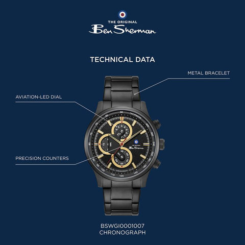 The Watch Boutique Ben Sherman Men’s Black-Tone Chronograph Watch with Black Dial