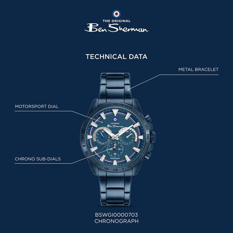 The Watch Boutique Ben Sherman Men's Blue Chronograph Watch with Blue Stainless Steel Bracelet