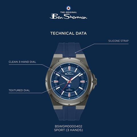 The Watch Boutique Ben Sherman Men's Blue Silicone Strap Blue Dial Watch