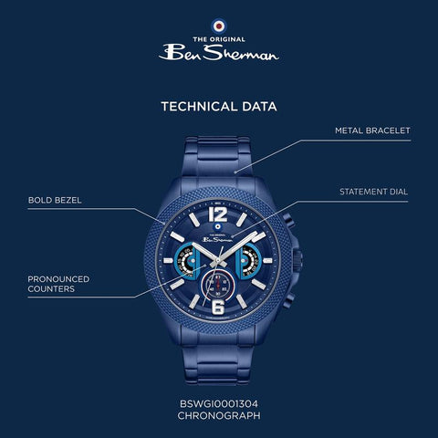 The Watch Boutique Ben Sherman Men's Blue Stainless Steel Chronograph Watch