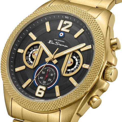 The Watch Boutique Ben Sherman Men’s Gold-Tone Chronograph Watch with Black Dial