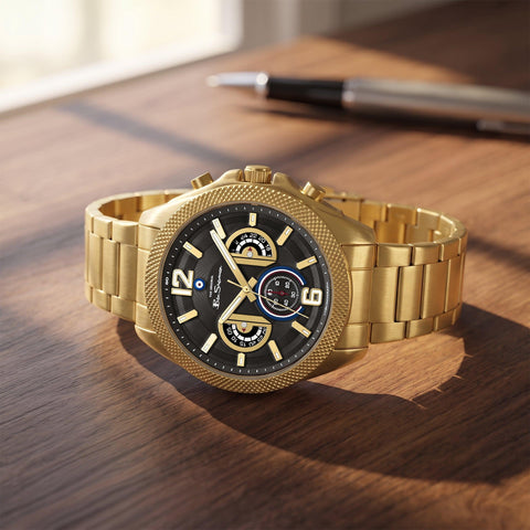 The Watch Boutique Ben Sherman Men’s Gold-Tone Chronograph Watch with Black Dial