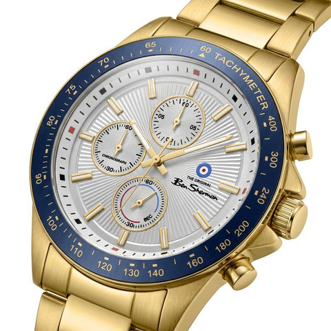 The Watch Boutique Ben Sherman Men’s Gold-Tone Chronograph Watch with Silver Dial