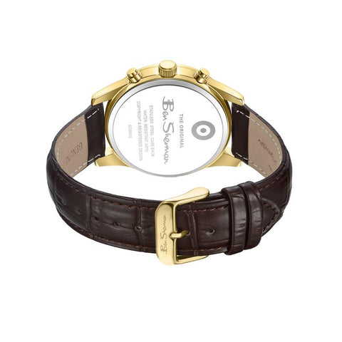 The Watch Boutique Ben Sherman Men's Gold-Tone Chronograph Watch with White Dial & Brown Leather Strap
