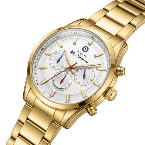 The Watch Boutique Ben Sherman Men's Gold-Tone Chronograph Watch with White Dial & Gold Stainless Steel Bracelet