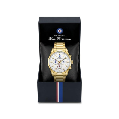 The Watch Boutique Ben Sherman Men's Gold-Tone Chronograph Watch with White Dial & Gold Stainless Steel Bracelet