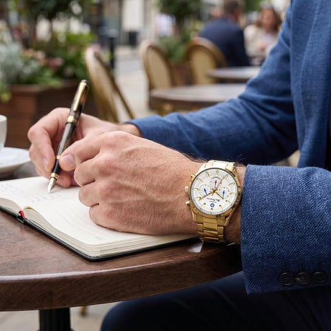 The Watch Boutique Ben Sherman Men's Gold-Tone Chronograph Watch with White Dial & Gold Stainless Steel Bracelet