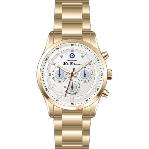 The Watch Boutique Ben Sherman Men's Gold-Tone Chronograph Watch with White Dial & Gold Stainless Steel Bracelet
