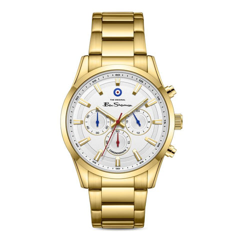 The Watch Boutique Ben Sherman Men's Gold-Tone Chronograph Watch with White Dial & Gold Stainless Steel Bracelet