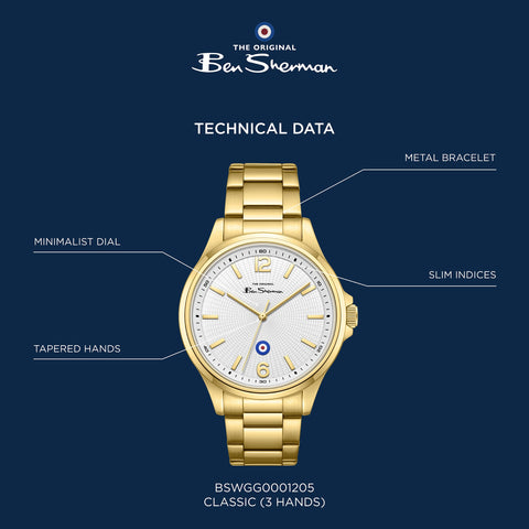 The Watch Boutique Ben Sherman Men’s Gold-Tone Watch with Textured White Dial