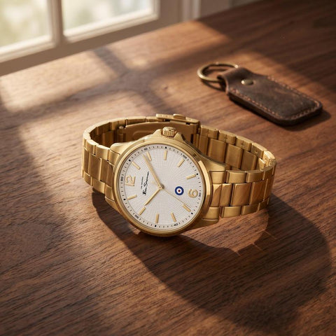 The Watch Boutique Ben Sherman Men’s Gold-Tone Watch with Textured White Dial
