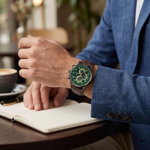 The Watch Boutique Ben Sherman Men's Green Chronograph Watch with Brown Leather Strap