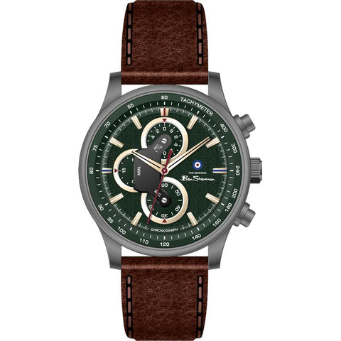 The Watch Boutique Ben Sherman Men's Green Chronograph Watch with Brown Leather Strap