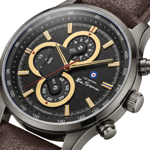 The Watch Boutique Ben Sherman Men’s Gunmetal Chronograph Watch with Black Dial and Brown Leather Strap