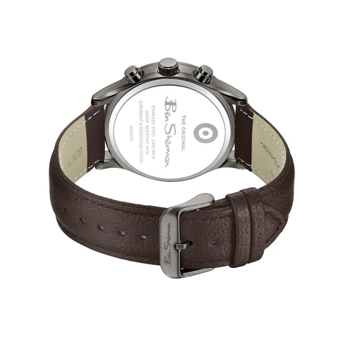 The Watch Boutique Ben Sherman Men’s Gunmetal Chronograph Watch with Black Dial and Brown Leather Strap