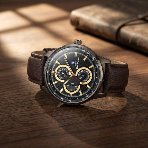 The Watch Boutique Ben Sherman Men’s Gunmetal Chronograph Watch with Black Dial and Brown Leather Strap