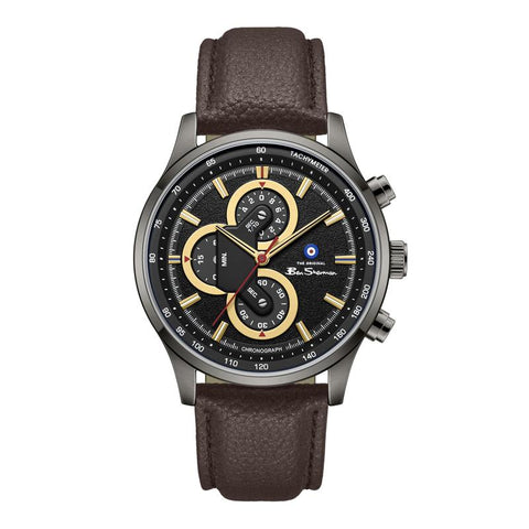 The Watch Boutique Ben Sherman Men’s Gunmetal Chronograph Watch with Black Dial and Brown Leather Strap