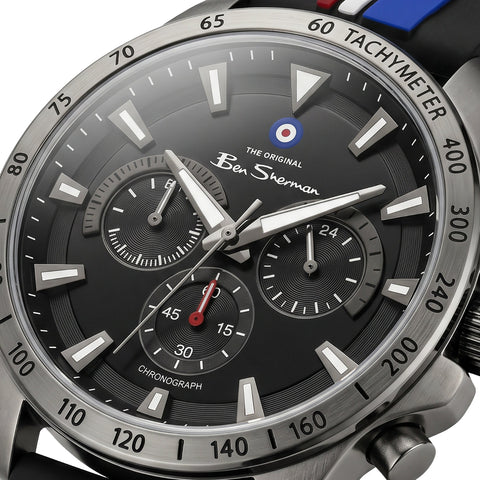 The Watch Boutique Ben Sherman Men's Gunmetal Chronograph Watch with Black Silicone Strap