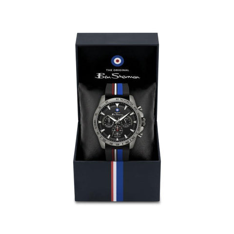 The Watch Boutique Ben Sherman Men's Gunmetal Chronograph Watch with Black Silicone Strap