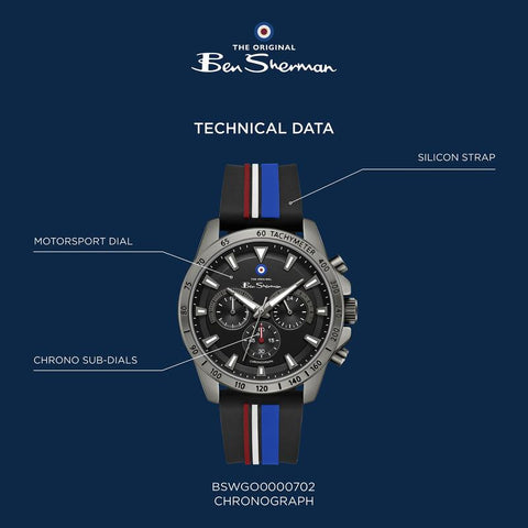 The Watch Boutique Ben Sherman Men's Gunmetal Chronograph Watch with Black Silicone Strap